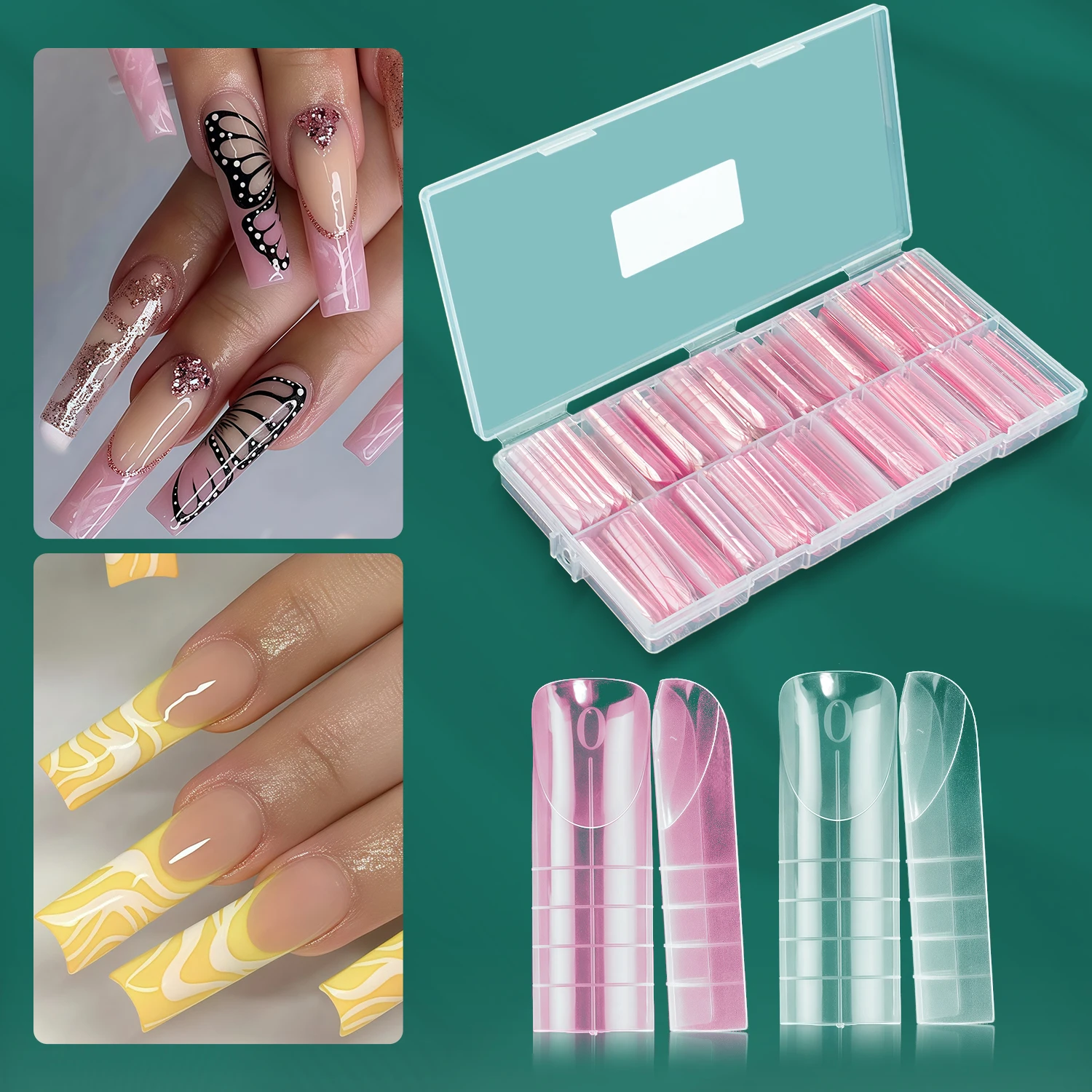 

Nailpop French Nail Dual Form 150pcs Clear Full Coverage Nail Molds Poly Extension Gel Reusable Acrylic Nail Art Designs