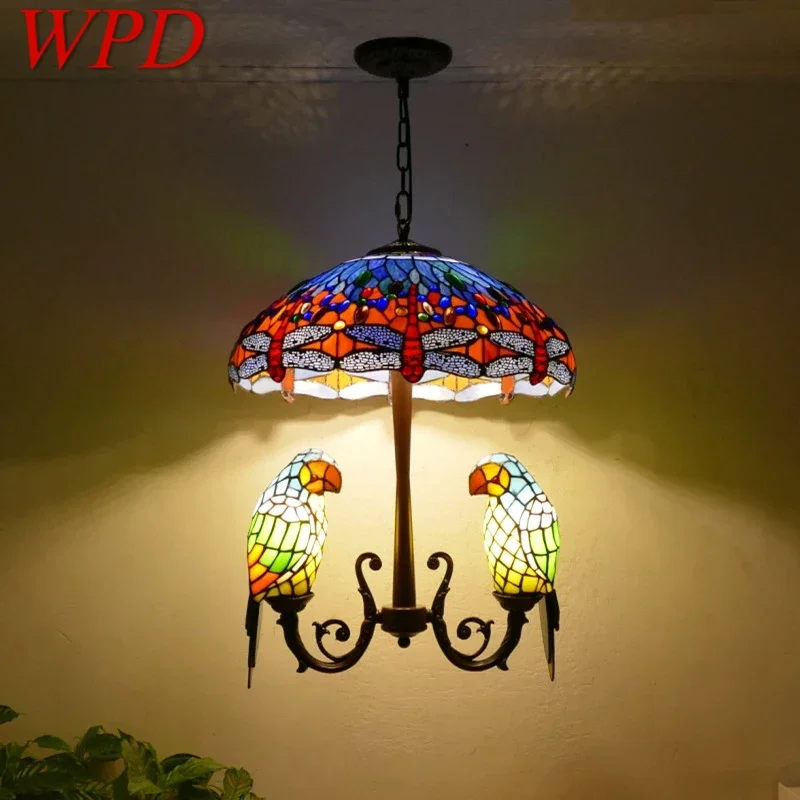 WPD Tiffany Parrot Chandelier Vintage Creative Color Glass Living Room restaurant Bedroom Hotel Corridor Pendant Lamp