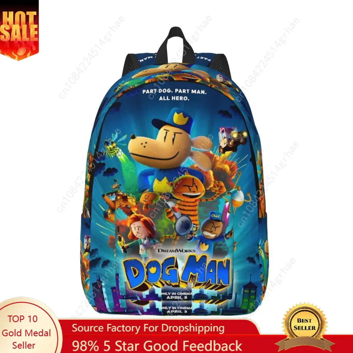 

Movie Dog Man Fashion Backpack Gift Student Business Daypack for Men Women Laptop Computer Evil Cat Cute Anime Shoulder Bag