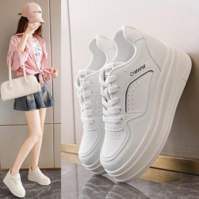 

2025 New Women's Lace Up Chunky Platform Sneakers 5.5CM Heel with Wear-Resistant Outsole for Casual Daily Wear