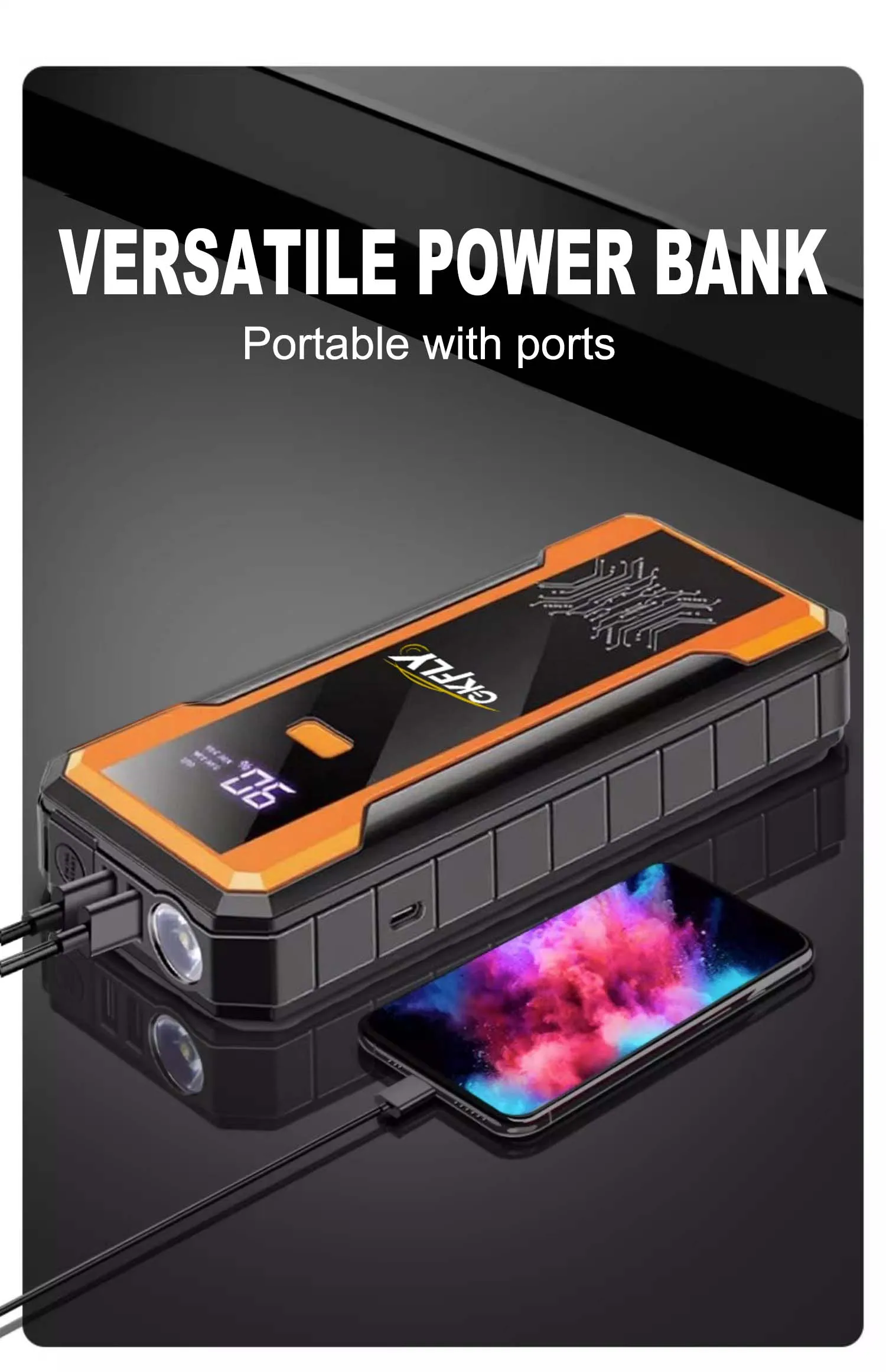 GKFLY 4000A Starthilfe-Powerbank, Auto-Starthilfe, Externer Akku, 12V Startgerät für Benzin- und Dieselmotoren – Detail 5