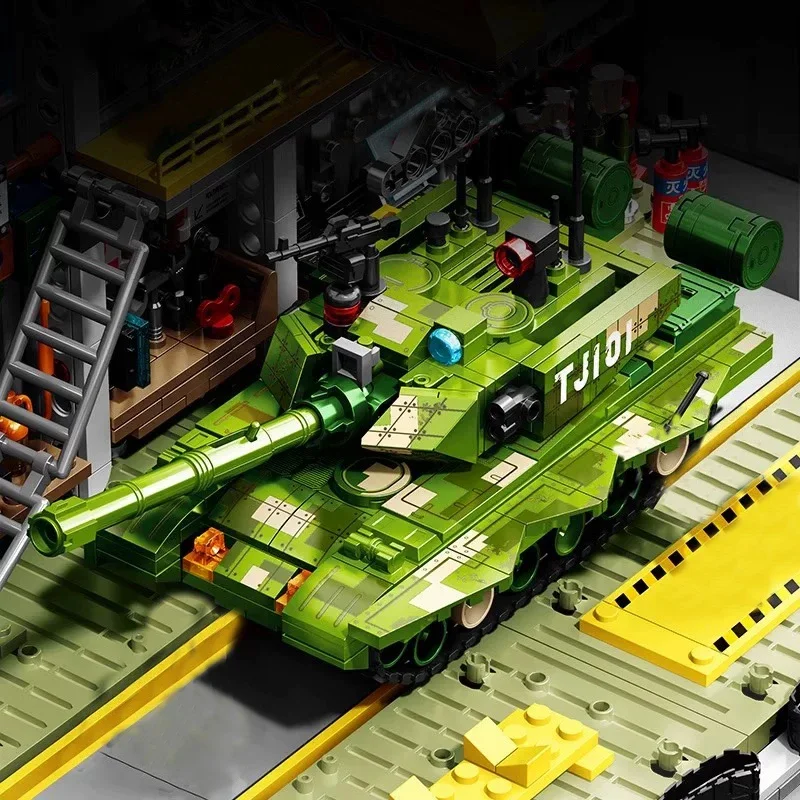 Militär Tank Montage Fabrik Bausteine WW2 Tank Montage Werkstatt Modell Ziegel Spielzeug Für Kinder Weihnachten Geschenk Mit LED MOC