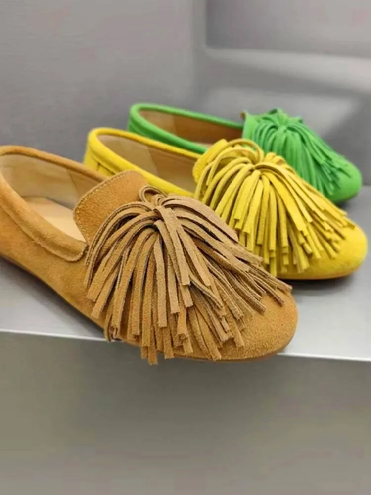 الترفيه نمط السيدات شرابات جلد طبيعي جولة تو عالية الجودة متعطل بلون البقرة المدبوغ الانزلاق على شقة مريحة #6