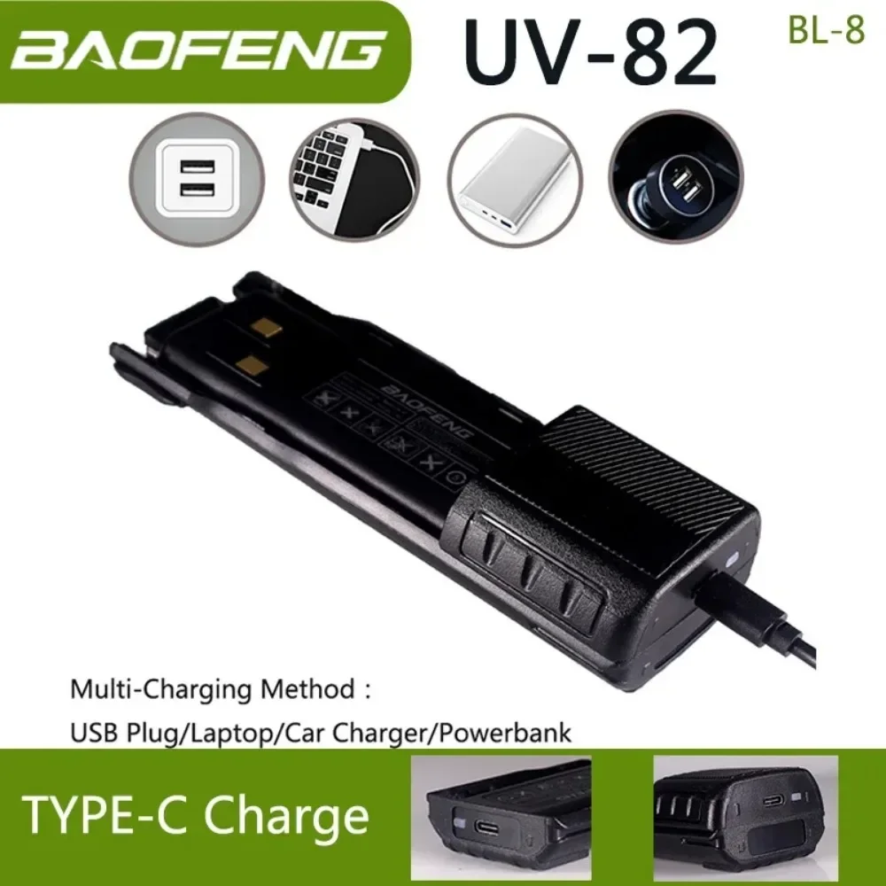Baofeng UV-82 Li-ion Battery USB-C Type-C Charger 2800/3800mAh BL-8 Original For UV-8D UV-82HP UV-8D UV-82WX UV89 Two Way Radio