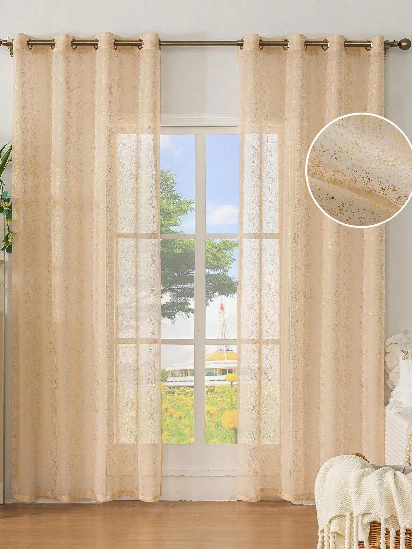 1 Stück goldglitzernde transparente Vorhänge für Schlafzimmer und Wohnzimmer, festliche dekorative Gazevorhänge
