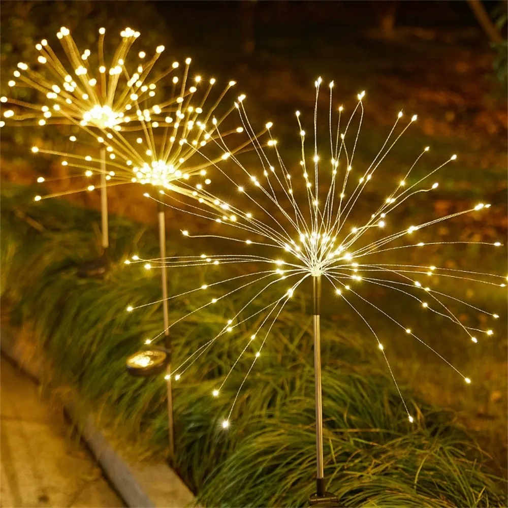 1PC/2PC Solar Waterproof Courtyard Light, Ground Mounted Fireworks Shaped Lawn Light, Suitable For Garden And Balcony Decoration