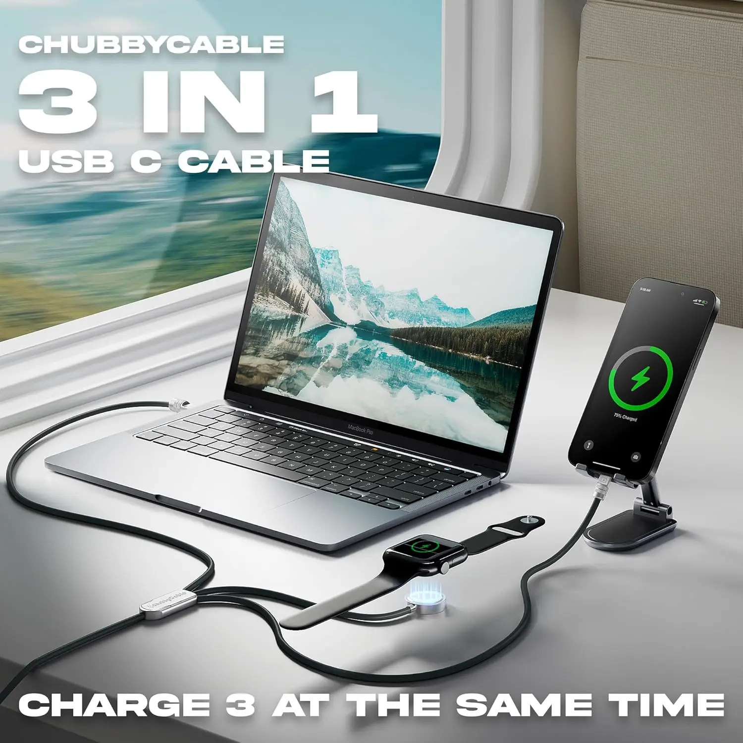 كابل USB C ثلاثي فليكس 3 في 1 لشاحن ساعة أبل سيليكون 100 وات كابل شحن متعدد شحن سريع · مبيعات المصنع مباشرة #2