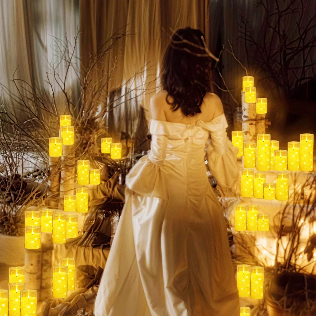 6-36Pcs Flameless Candles with Embedded StarString Wedding LED Candles with remote Battery Operated Candles Home Party Decor