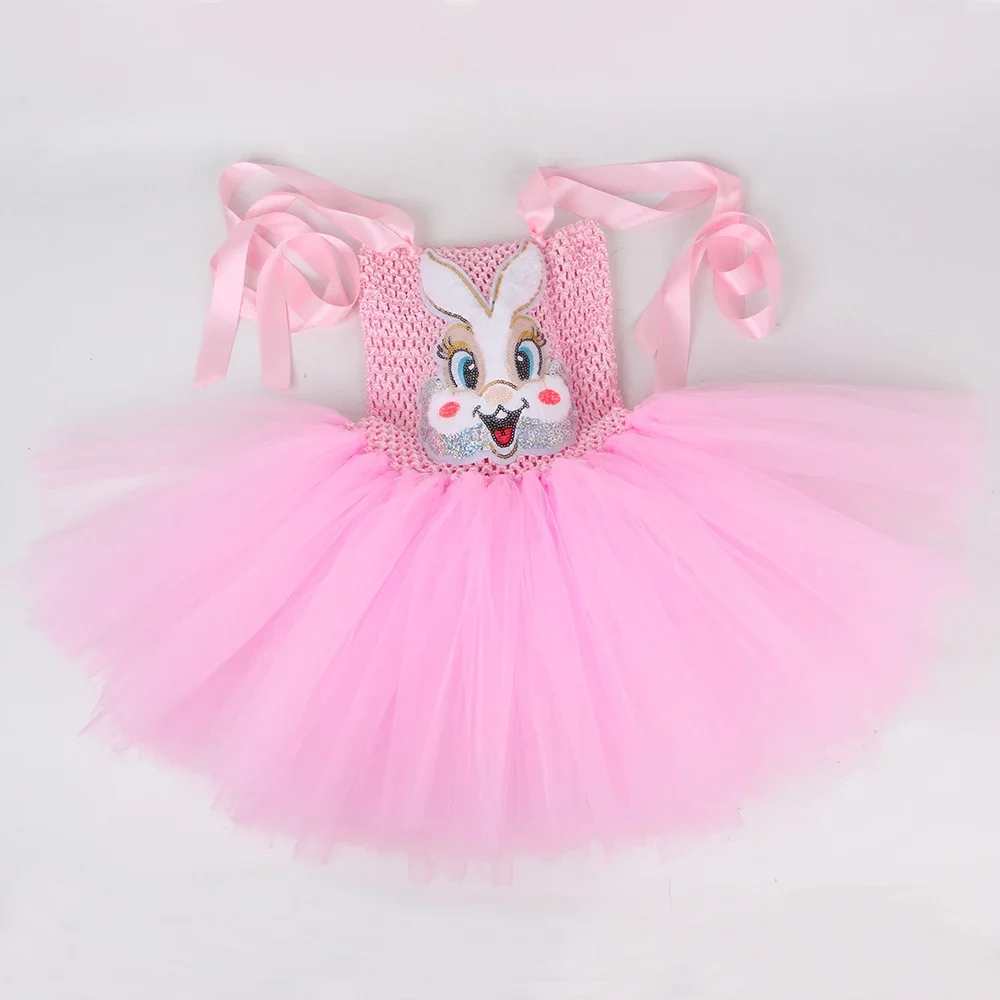 Girls Pink Easter Bunny Costume Kids Cute Animal Rabbit Tutu Dress Up Clothes Toddler Girl Halloween Birthday Party Tulle Dress