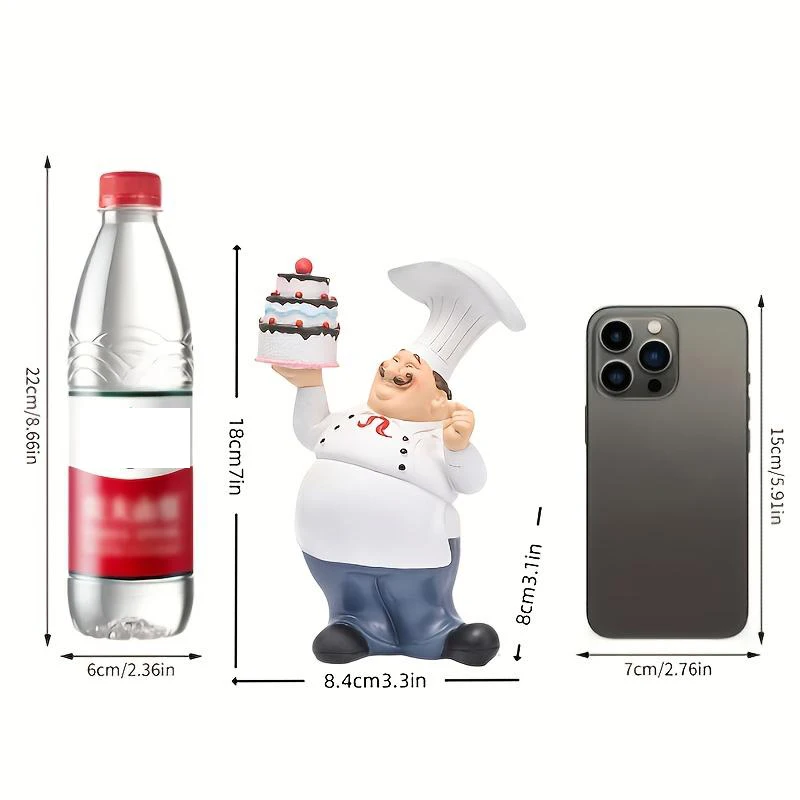 Resin Chef Figurine Holding Cake Kitchen Countertop Statue Home Bakery Restaurant Tabletop Ornament Home Decoration Gift