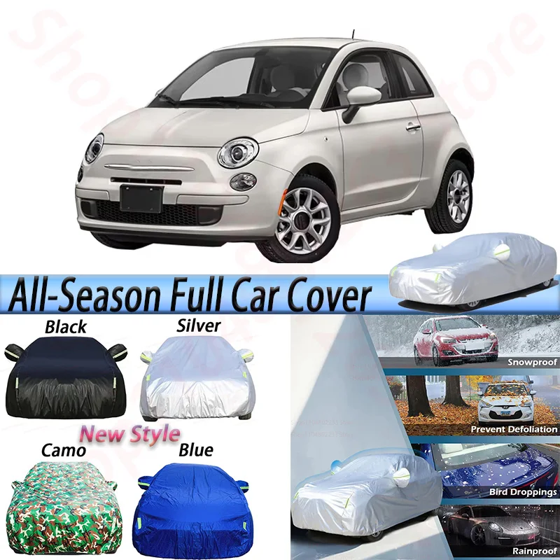 

Четырехсезонный автомобильный чехол, полное покрытие, уличный автомобильный солнцезащитный козырек, защита от УФ-лучей, снега и дождя, водонепроницаемый чехол, пылезащитный для Fiat 500