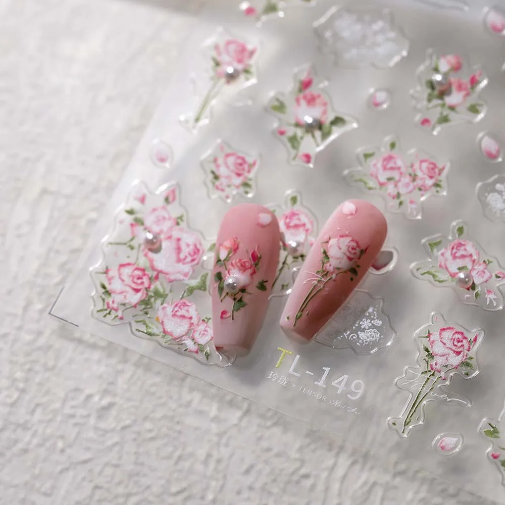 Parel Bloemen Chinese Nail Stickers Chinese Kalligrafie Vlinder Chinese Nagel Stickers Cheongsam Accessoires Bronzing