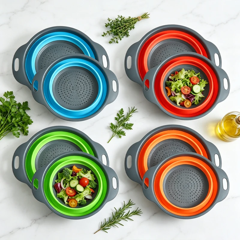 Fruit Vegetable Washing Basket Silicone Folding Drain Basket Strainer Colander Collapsible Drainer Kitchen Fruit Drain Device
