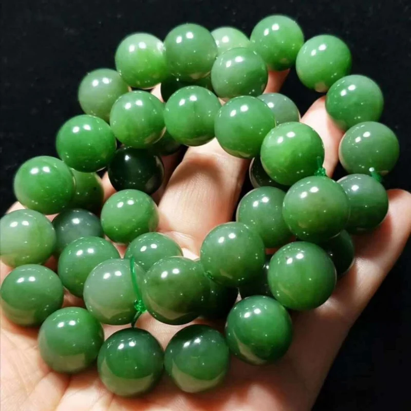 Wholesale Russian Bracelet Full of and Smooth Hetian Green Jade Jasper