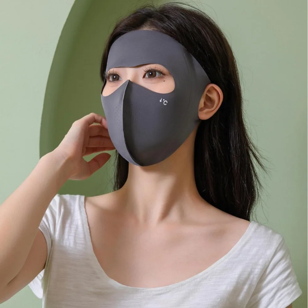 Polyester UPF50+ Sunscreen Mask Breathable Traceless Ice Silk Face Clothing Pure Color Cool Face Sun Protection Women