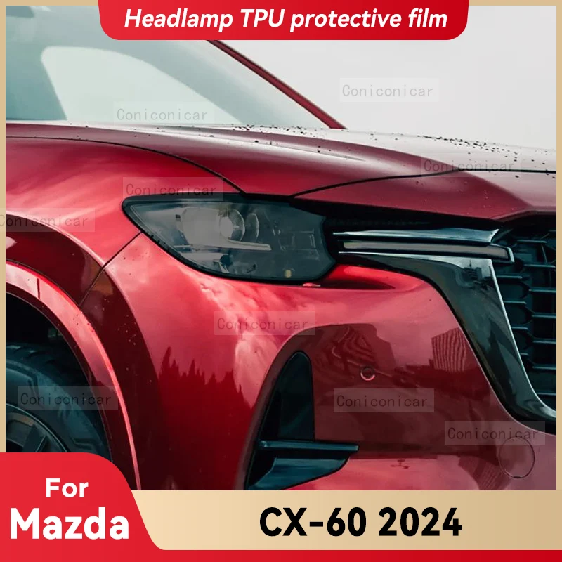

For MAZDA CX-60 2024 Car Headlight Smoked Black TPU Protective Film Front Light Tint Change Color Sticker Accessories