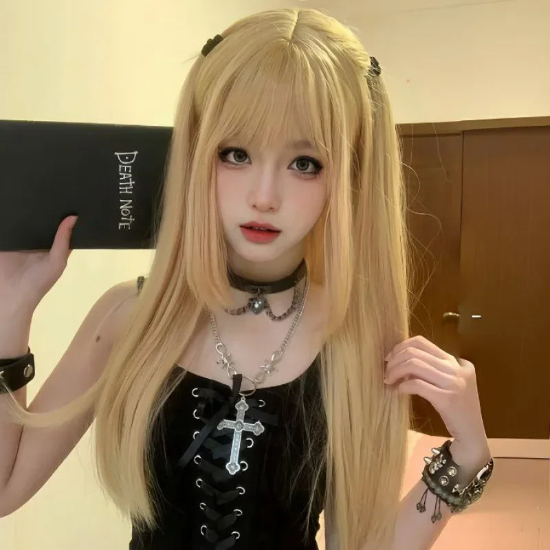 qwerrtyu. 123456   شعر مستعار كوسبلاي Cu6 أنيمي لون ذهبي أبيض طويل مذكرة الموت ميسا أماني كوس شخصية جي الشعر Prasdffghjk 987764