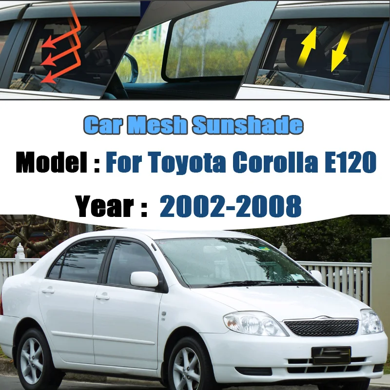 

Для Toyota Corolla E120 2002-2008: Сетчатые солнцезащитные шторки на окна, магнитные шторки для конфиденциальности, защита от комаров, автоаксессуары