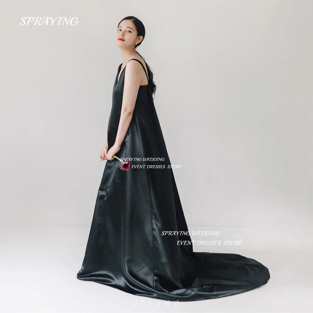 

SPRAYING Simple A Line Pregnant Dress Korea Photoshoot V Neck Spaghetti Straps Prom Gown Sleeveless Soft Satin Party Dresses