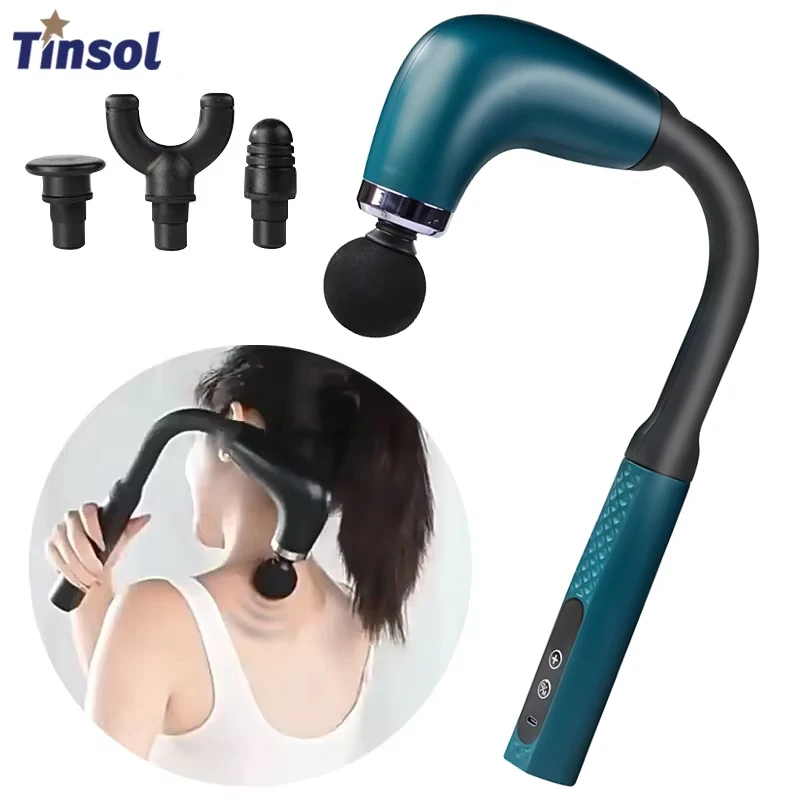 Rechargeable Fascia Gun with Bent Long Handle High-frequency Vibration Massage Gun Muscle Relaxation Back Neck Massager Tool
