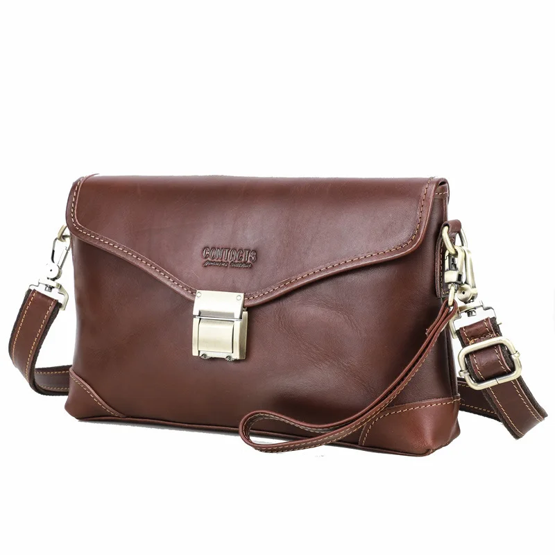 Fashion British Style Top Layer Cowhide Multifunctional High End Password Lock Handheld Baotou Layer Casual Leather Shoulder Bag