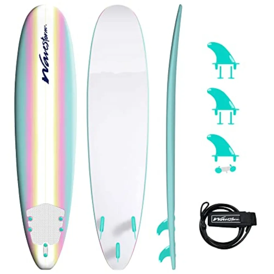 8ft Classic Soft Top Foam Surfboard for Beginners Lightweight and Durable with Non-Slip Deck in Blue Ideal for Beach and Pool U