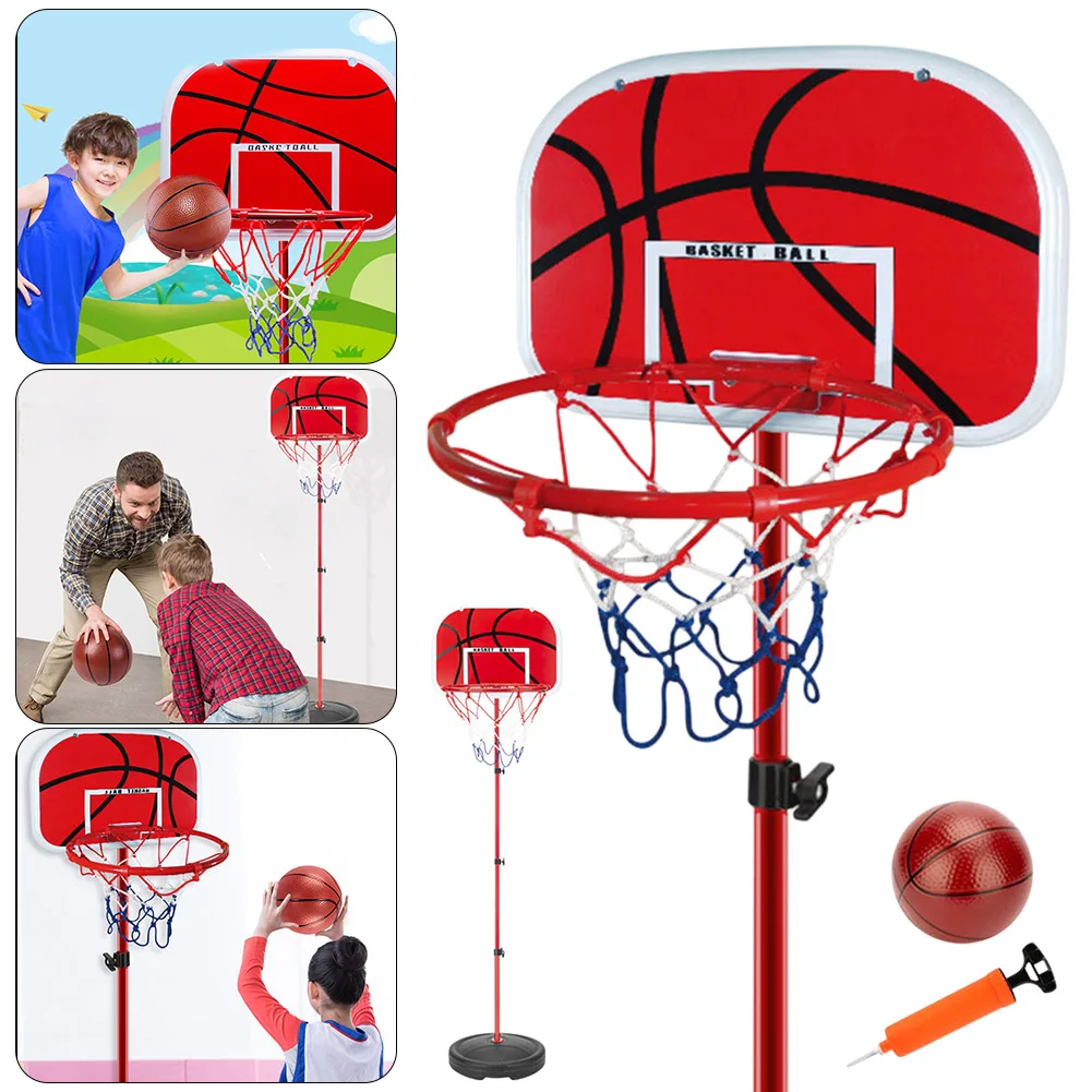 Mini aro de baloncesto con pelota y bomba, aro de baloncesto portátil, juego interior y exterior para niños