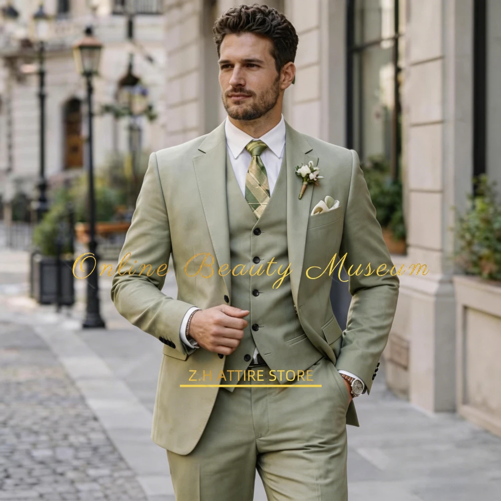 Men Formal Wear Modern - 남성용 세이지 그린 3피스 정장, 현대적인
