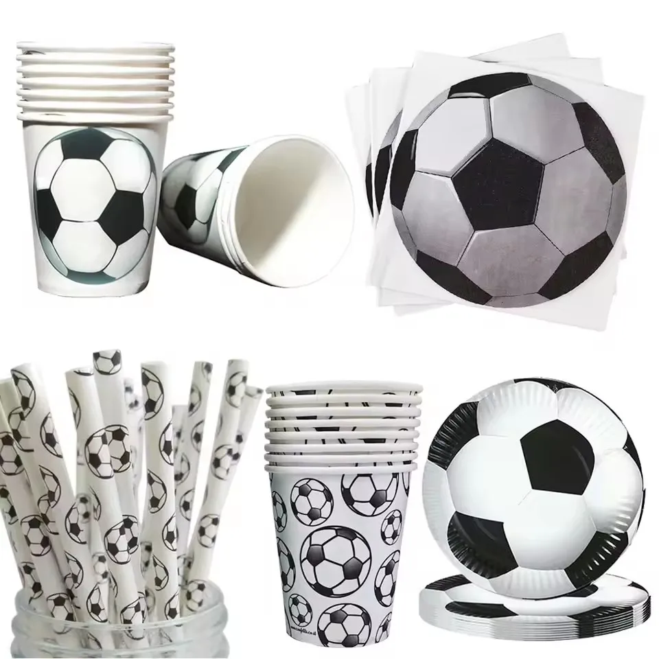 Fußball Thema Einweg Geschirr Fußball Party Pappteller Serviette Strohhalme Tasse Fußball Themen Geburtstag Party Dekoration Lieferungen