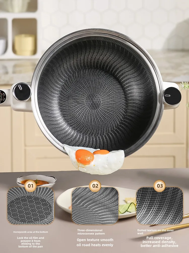 304 Stainless Steel Electric Frying Wok Multifunctional Cooking Pot Home Appliance 5.2L/6.2L Micro Pressure Integrated Pot 220V