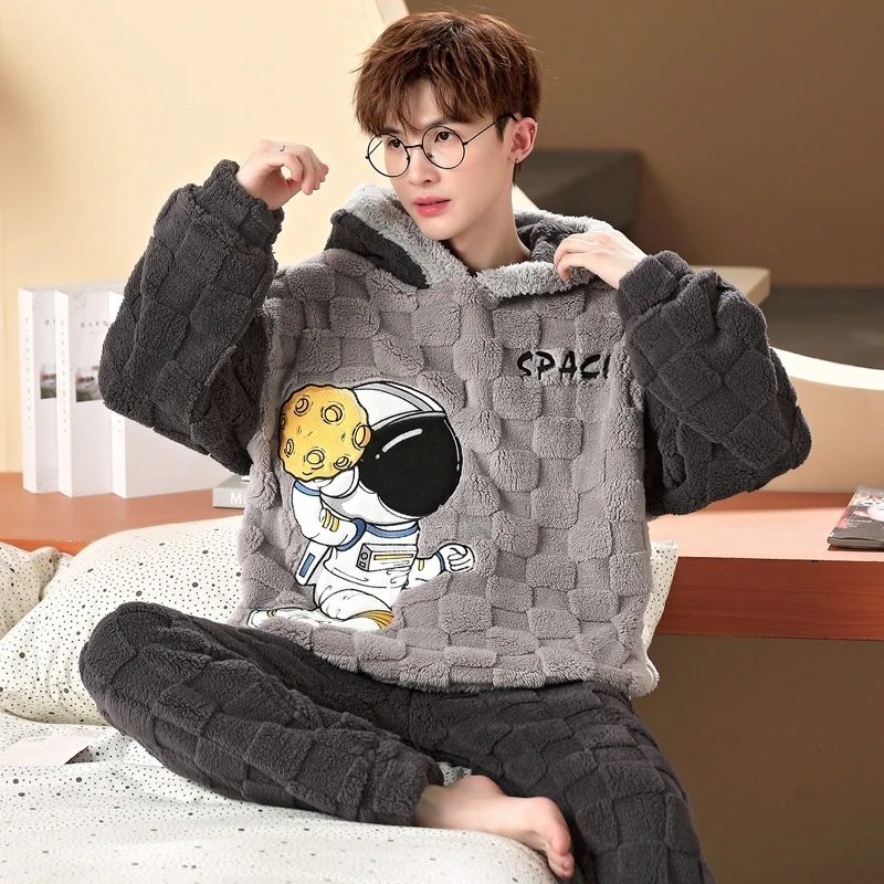 Thickened Pajamas For Men Thick Plush Fleece Pajama Sets Winter Coral Velvet Warm Flannel Clothes Home Suit Sleepwear Пижама