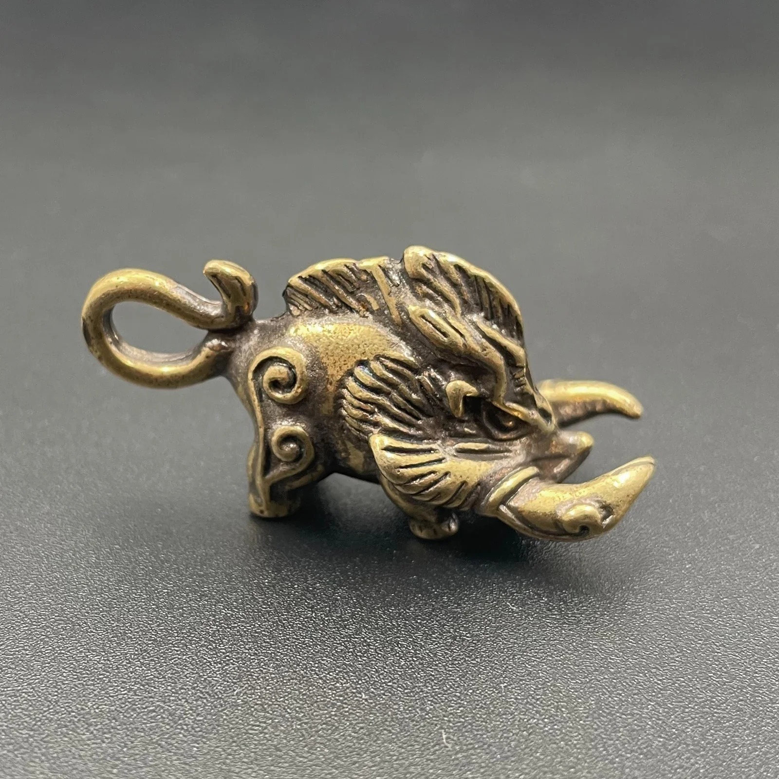 Viking Wild Boar Brass Keychain Keyring Pendants Vintage Copper Nordic Animal Pig Doll Toy Car Key Chain Rings Charms Jewerly