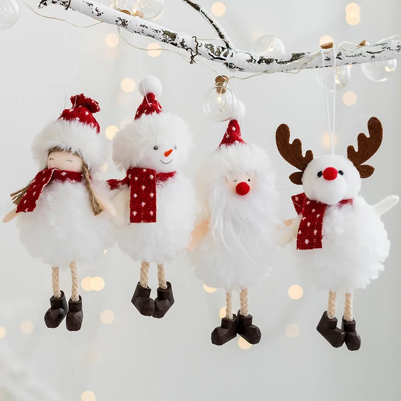 Santa Snowman Elk Cute Plush Girl Pendant Christmas Tree Decoration Pendant 2024 Happy New Year Gift for Children