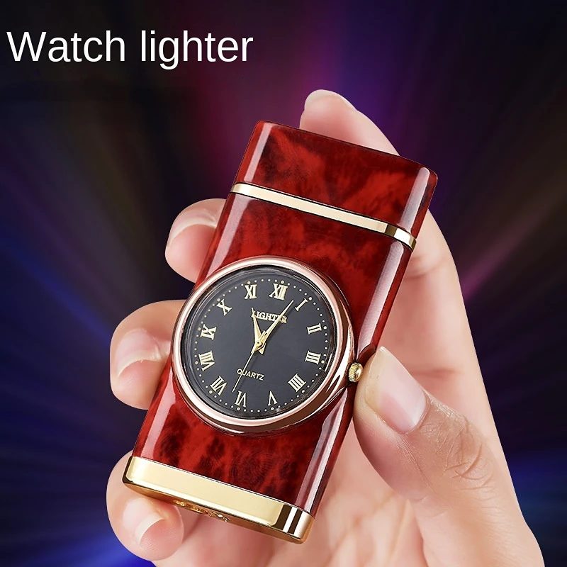 Cool Metal Watch Windproof Lighter Personalized LED Light Blue Flame Inflatable Lighter Holiday Gift Smoking Accessories Gadget