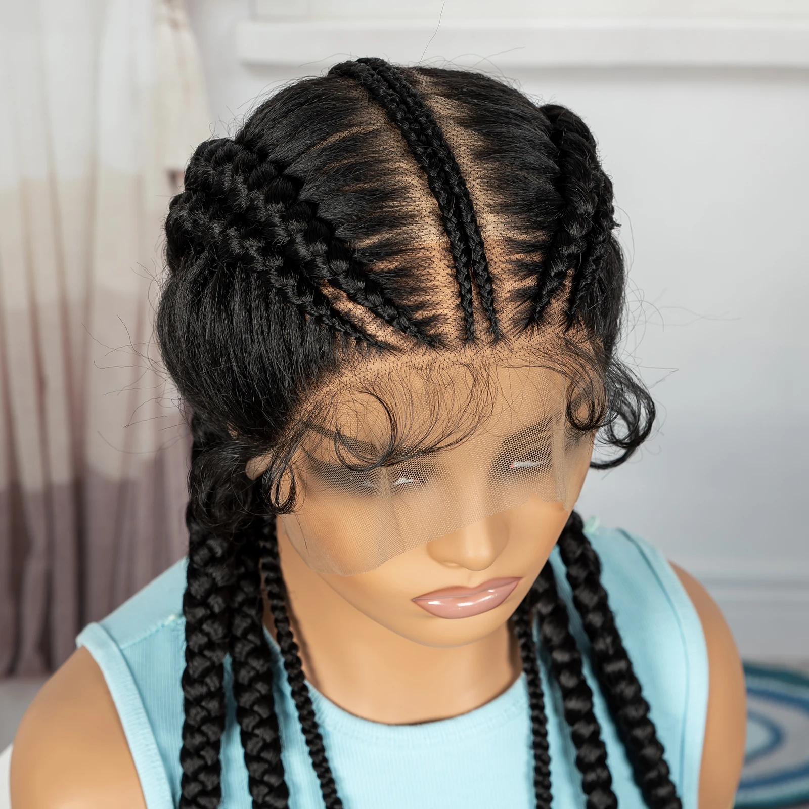 36-calowe plecione peruki Cornrow Syntetyczna pełna koronkowa pleciona koronkowa peruka z dziecięcymi włosami dla kobiet Dziewczyny Koronkowa peruka z warkoczami bez węzłów