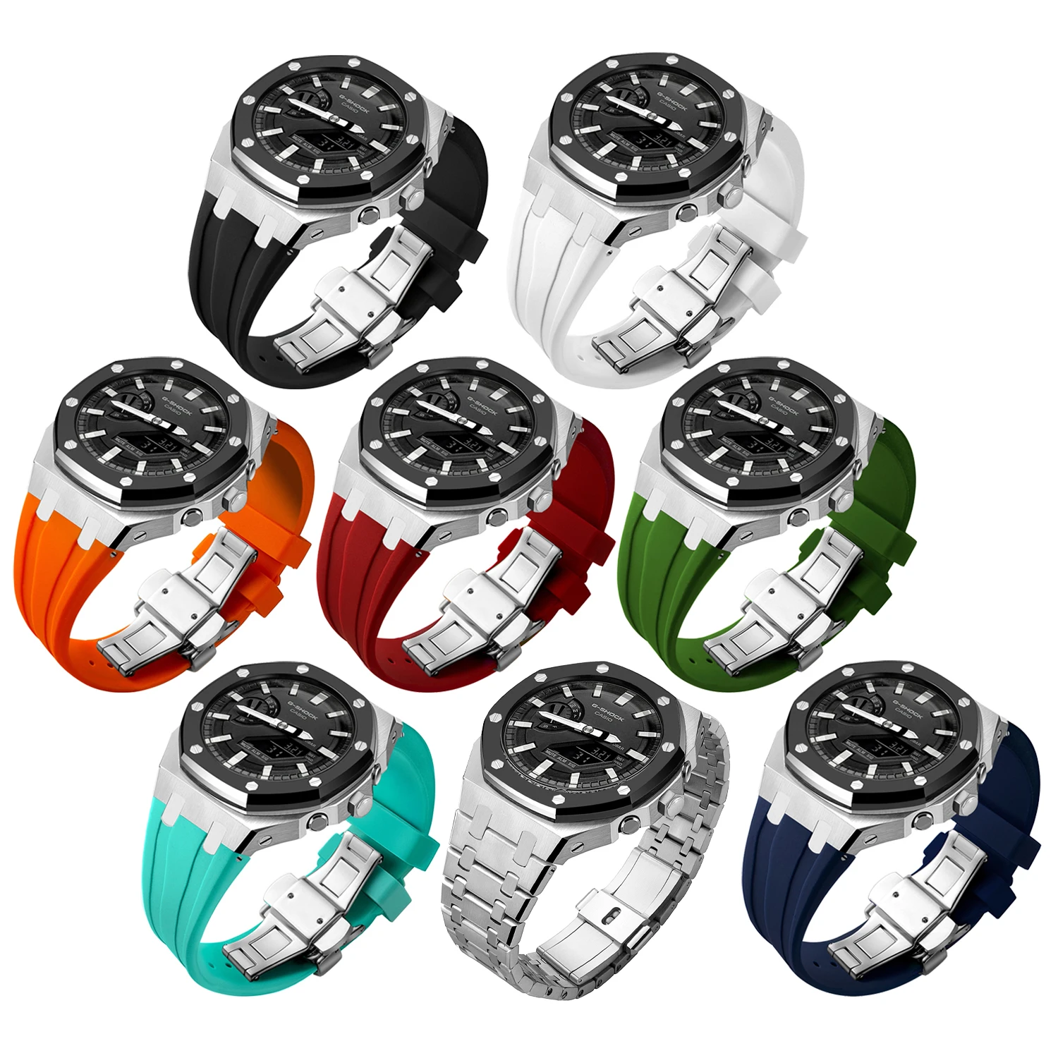 Gmas2100 여성용 시계 케이스 모드 키트, GChock GMA2100 용 스테인리스 스틸 스트랩, 최고 브랜드