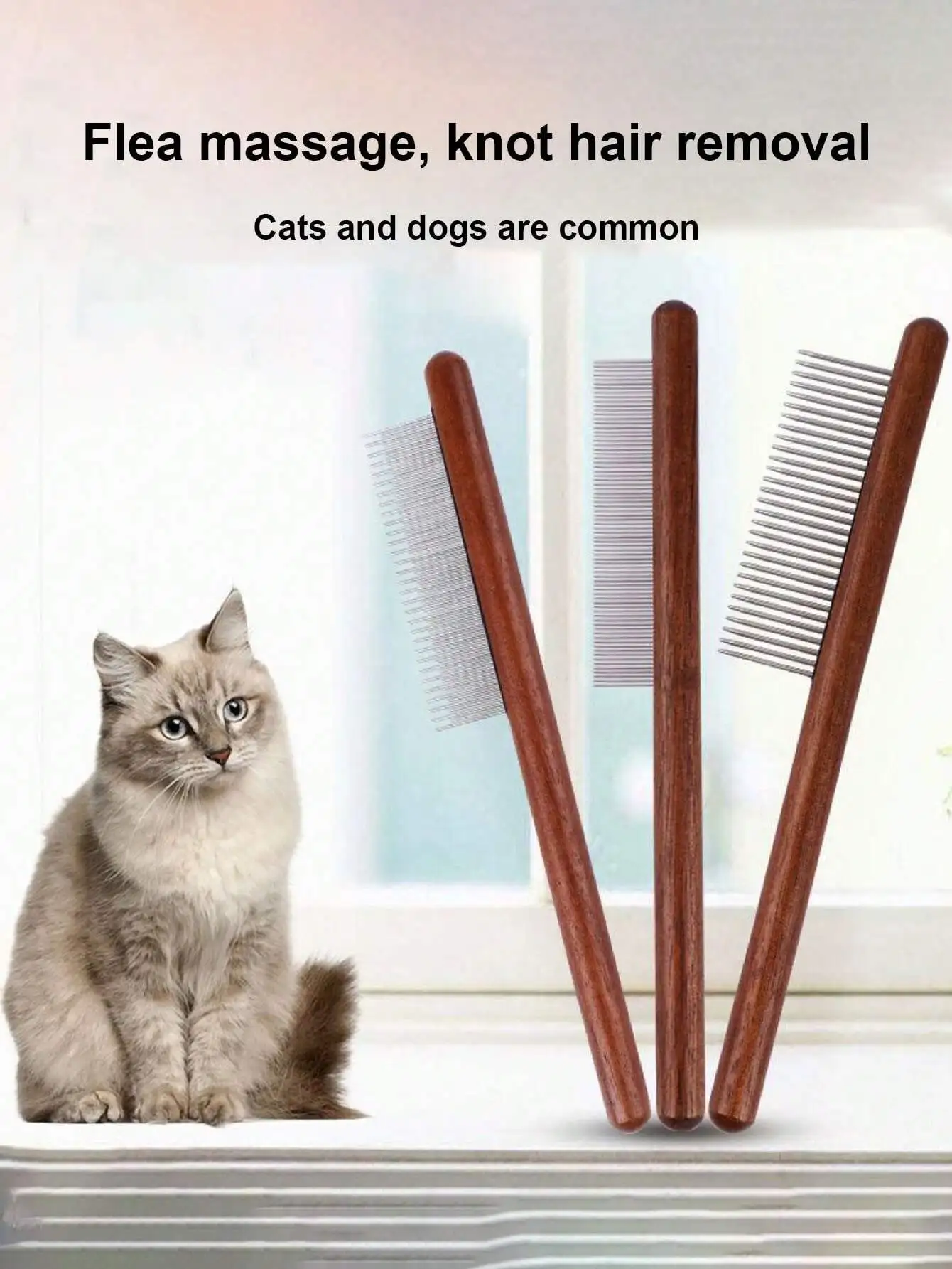 3pcs Pet Cats And Dogs Remove Floating Hair, Remove Fleas, Clean And Beautify Wooden Retro Comb