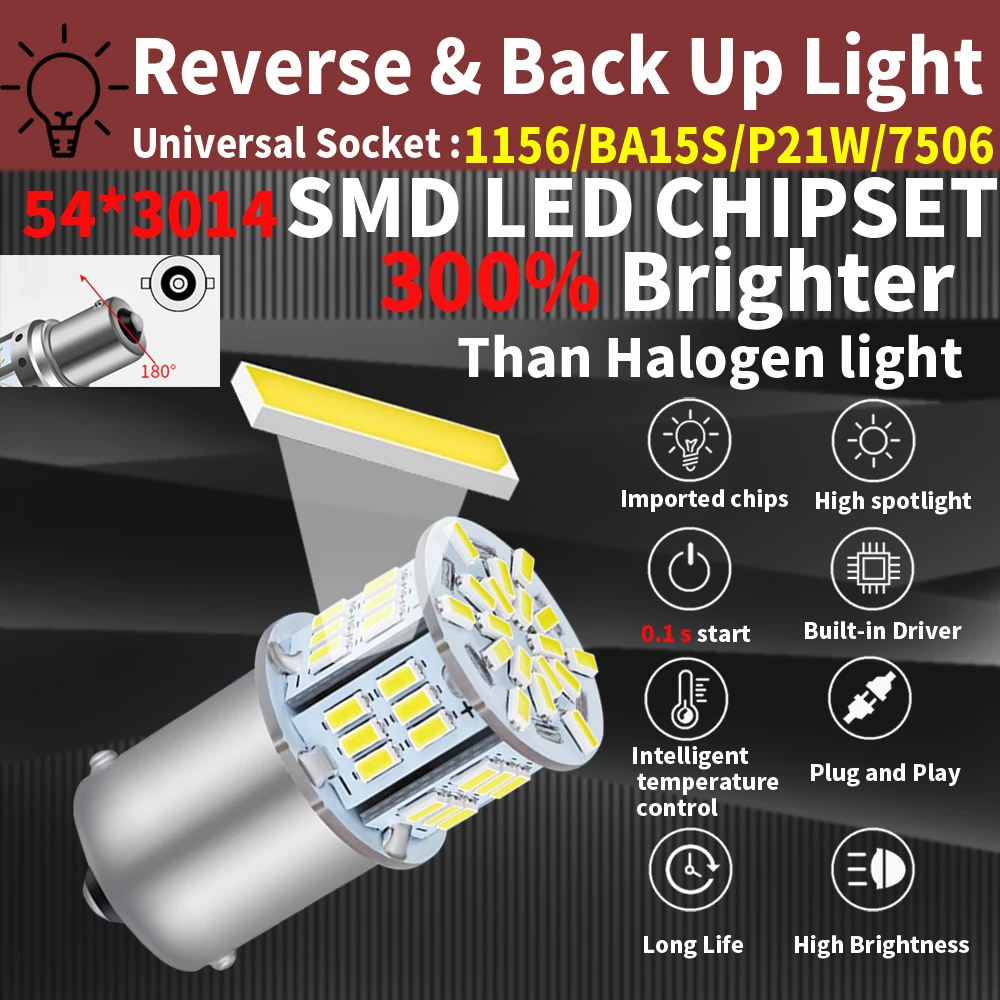 2pcs Canbus P21W BA15S 1156 LED Reverse Light DRL For Skoda Superb Octavia 2 MK2 A5 VW Passat B7 T5 T5.1 T6 SEAT LEON 3 MK3
