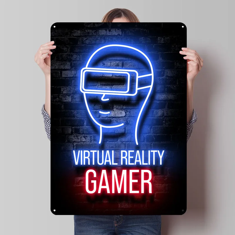 Virtual Reality VR Gaming Metal Poster Garage Decoration Room Customized Metal Tin Signs for Gaming Gamer Room Decoration Retro
