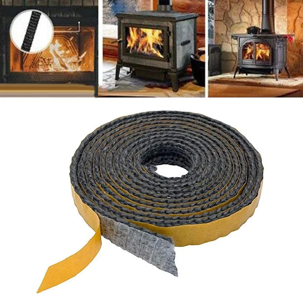 10mm Wide 2m Length Black Flat Stove Rope Fireplace Replacement Gasket Cord Self Adhesive Fiberglass Seal Stove Fire Rope