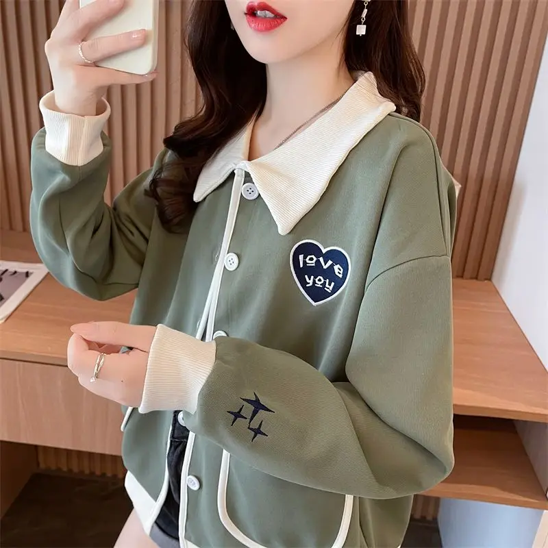 2023 Spring and Autumn Korean Edition Reduced Age Ins Trendy Popular Polo Collar Color Block Letter Printing Loose Casual Coat