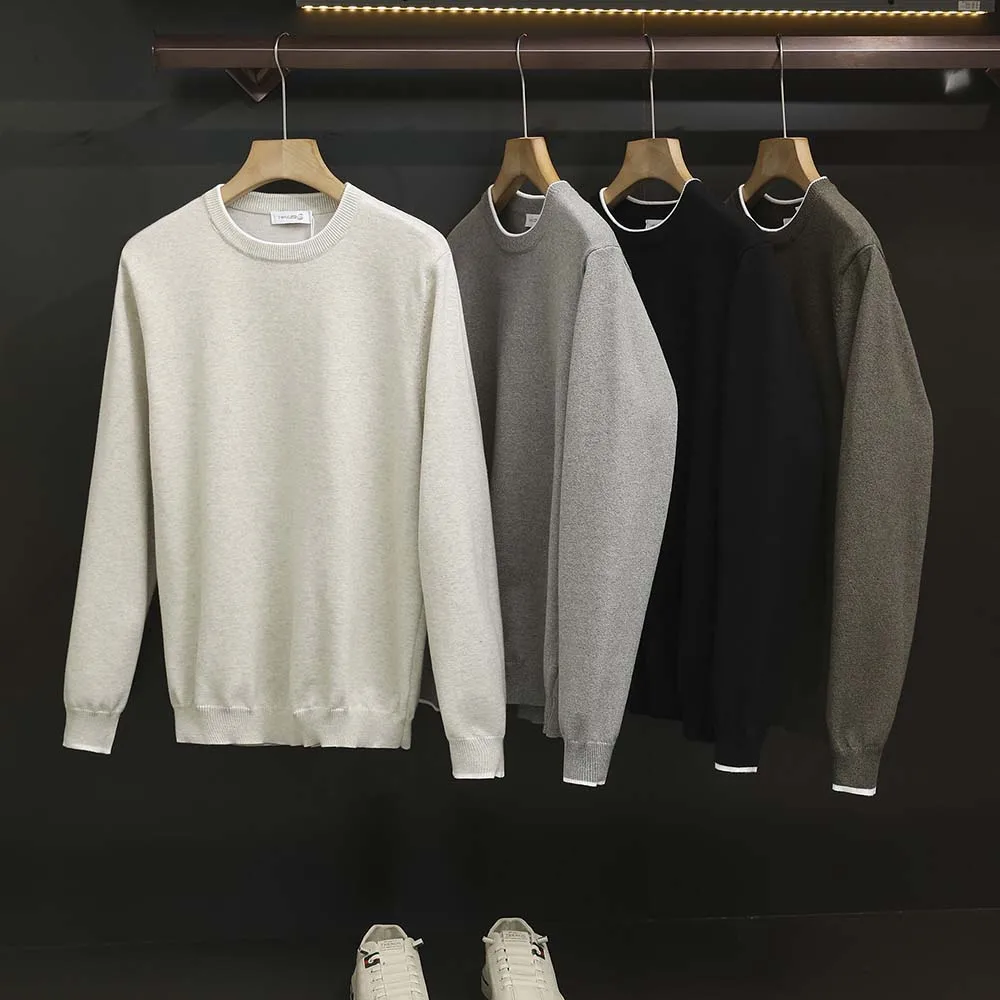

Sweater Male High End Cotton Men's Pullover Casual Streetwear Vintage Solid Sweater Knitwear New Products 2025 Autumn
