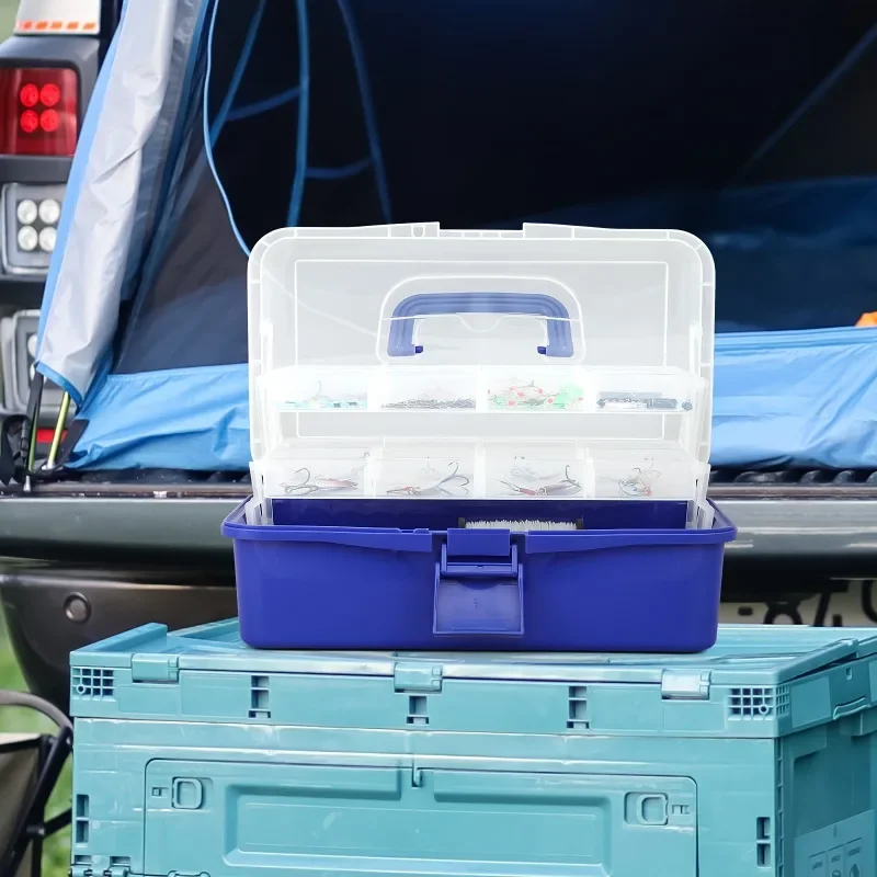 3-Layer,2-Layer Compartment Plastic Storage Tool Box Waterproof Container Case for Fishing Tackles,Bait, Storage Box(Navy Blue)