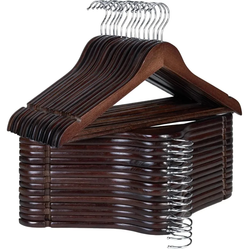 Wooden Hangers 30 Pack, Wood Coat Hanger for Coats, Shirts, Jackets, Pants, Suits, Walnut Color