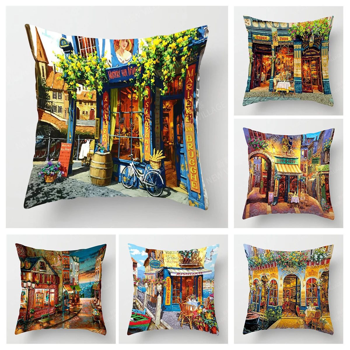 Home living room decoration cushion covers short plush Oil painting cabin throw pillow cover45*45 pillowcase 40x40cm 50x50 45x45