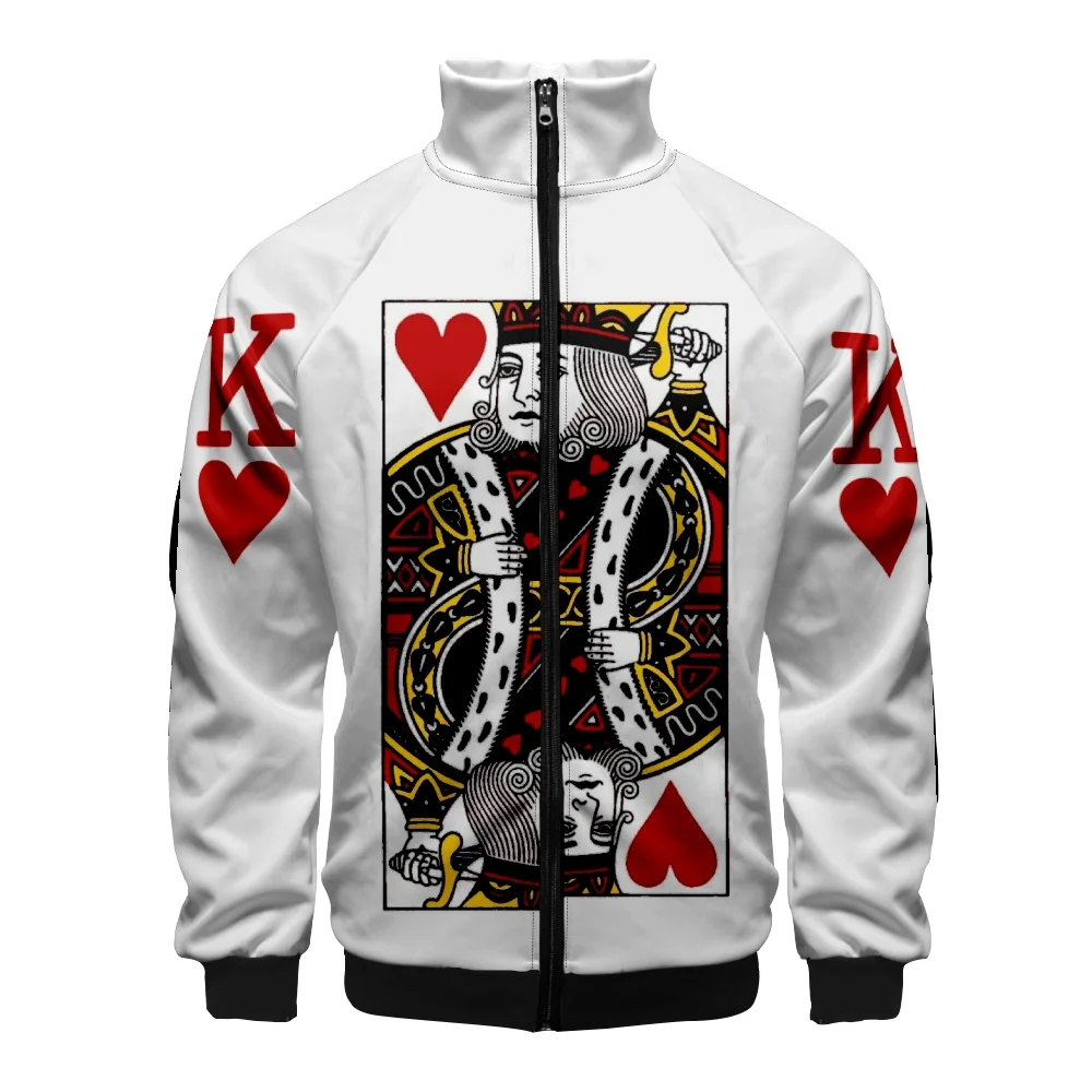 

Coats Heart Of The Cards Men's Hoodie 3D Poker Graphic Print Playing Poker King Sweatshirts Hip Hop Fashion Stand Collar Jacket