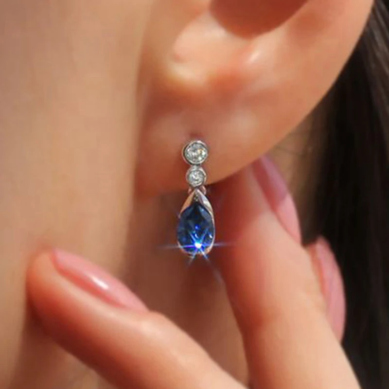 Huitan الأزرق Waterdrop على شكل إسقاط أقراط للنساء رائع رشيقة العصرية اكسسوارات حساسة رائجة البيع مجوهرات للحزب