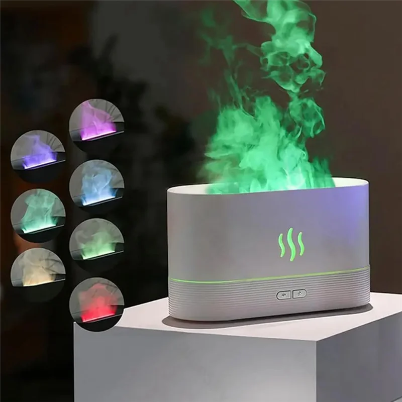 F-F USB Power Portable Desktop Humidifier, Simulated Flame Air Humidifier With 7 Color Lights, Spring Gift,