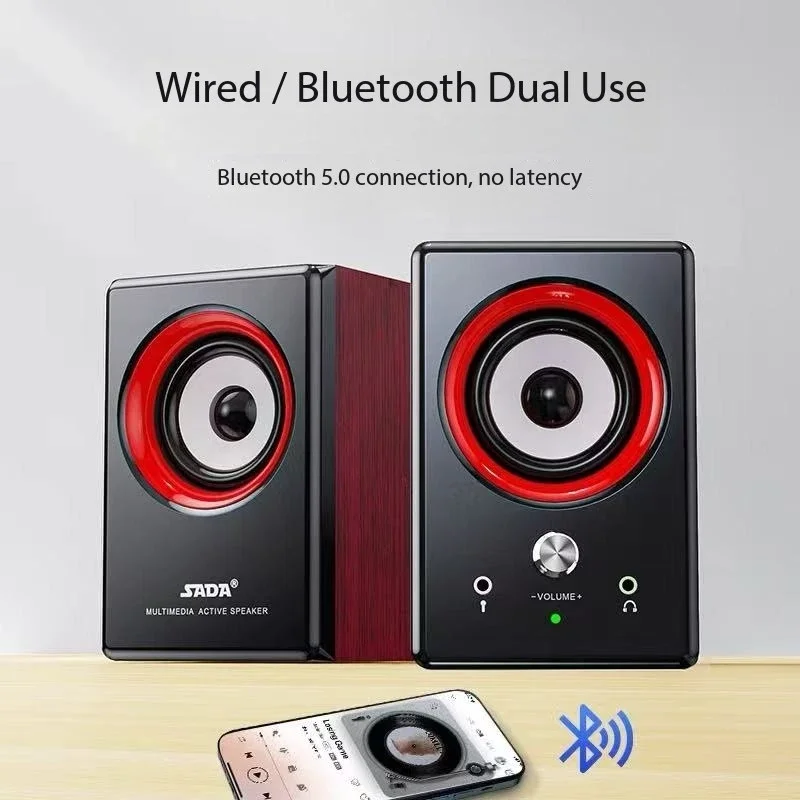 مضخم صوت سلكي خشبي HIFI مكبرات صوت بخاصية البلوتوث قناة 2.0 المسرح المنزلي USB Tybe-C للتلفزيون/الكمبيوتر Boombox مركز الموسيقى #5