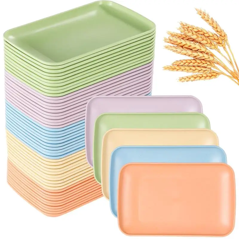 50Pcs Wheat Straw Plates Dessert Plates Unbreakable Dinner Plates Fruit Dishes Serving Plates Serving Platters For Salad Cake